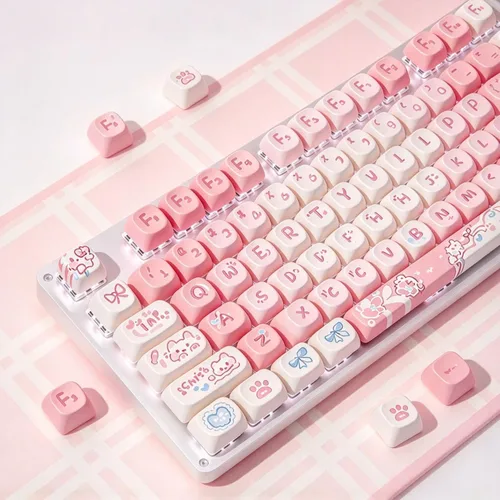 Vista 9 de Pink Cute Keycaps, PBT MOA Profile, Anime Cat Anime Keycap Set Creamy naranja rosa