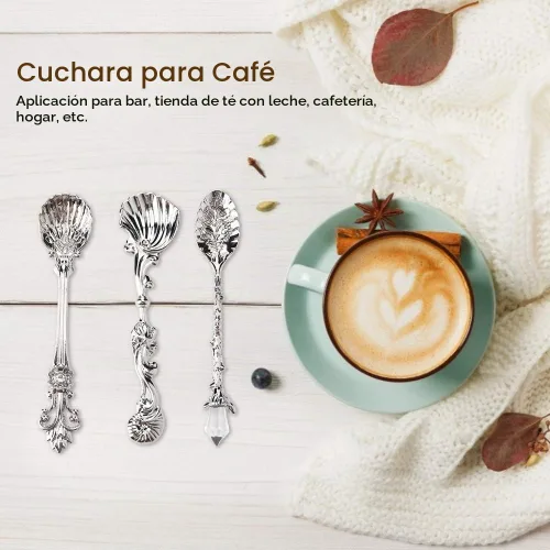 Vista 5 de Fdit Juego de 3 cucharas de café vintage, cucharas de postre talladas en metal real para cocina, comedor, bar y fiestas de té