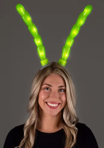 Vista 9 de Antenas de Insecto Verde con Luz LumenHorns para Disfraz Multicolor