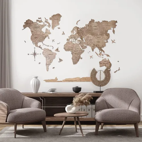Vista 14 de Arte de pared de madera 3D con mapa del mundo (tamaño pequeño, multicolor)