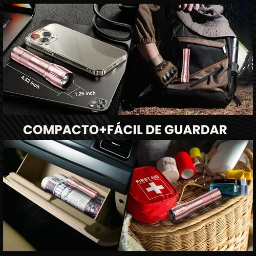 Vista 6 de RECHOO Juego de linterna LED de 2 unidades, rosa, linternas tácticas de alto lúmen con 3 modos, linterna pequeña de bolsillo, linternas impermeables