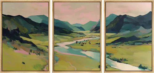 Vista 110 de SIGNWIN Lienzo enmarcado para pared, juego de arte sereno de pantanos con humedales verdes e ilustraciones de agua tranquila, arte moderno
