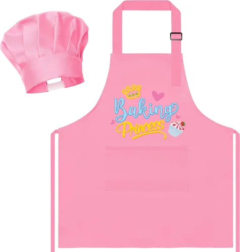 Vista 35 de R HORSE Juego de delantal y sombrero de chef para niños, 2 piezas, mini parrilla ajustable, delantal de cocina para niños, juego de rol, juguete