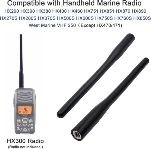 Vista 3 de Marine VHF - Antena de radio de mano SMA macho de goma compatible con HX270S HX280S HX290 HX300 HX370S HX400 HX460 HX500 HX850S HX851 HX870 HX890
