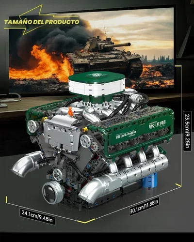 Vista 7 de Mould King 10182 Juegos de Bloques de Construcción de Motor V8, Kit de Modelo de Motor de Tanque MOC V8 con Batería y Motor, Juguetes