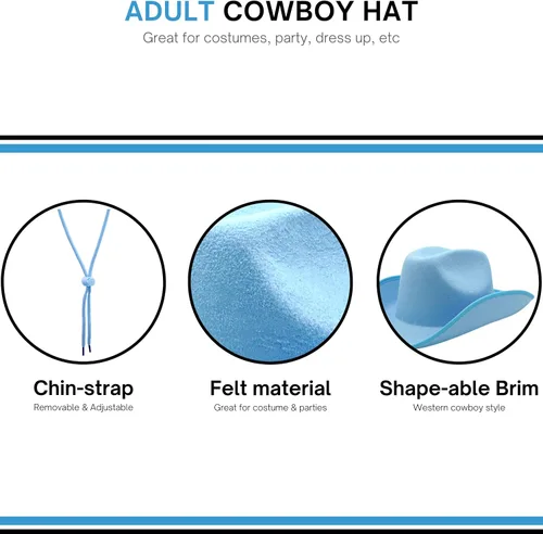Vista 4 de 4E's Novelty Sombrero de vaquero para mujeres y hombres, sombrero de vaquera de fieltro para adultos, accesorios de vestir para fiesta occidental