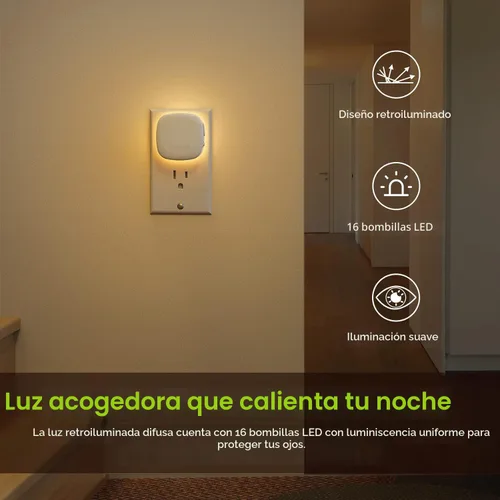 Vista 2 de AUVON - Luz nocturna LED enchufable con retroiluminación y sensor de movimiento y sensor de atardecer a amanecer, luz nocturna regulable de luz