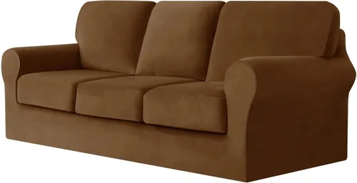 Vista 25 de UNBBRRL Fundas de sofá de 3 piezas para sofá, funda de terciopelo elástico para sillón con 1 funda de cojín de asiento y 1 funda de respaldo