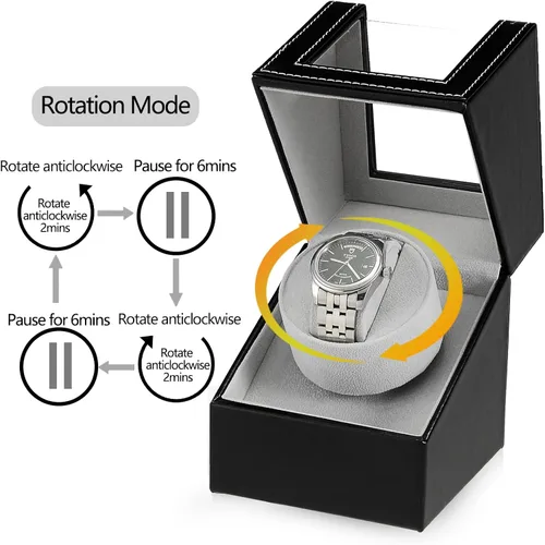 Vista 6 de Automatic Single Watch Winder with Quiet Japanese Motor,AC Adapter or Battery Powered,Premium Leather Exterior and Soft Flexible Watch Pillows for