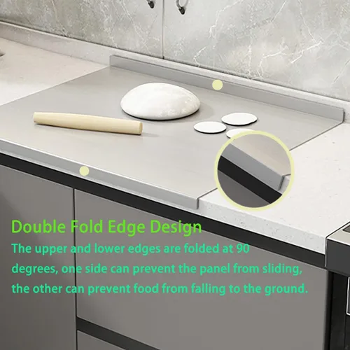 Vista 4 de Tablas de cortar de acero inoxidable resistentes de 3.0 libras para cocina, 15.7 x 11.8 pulgadas con doble labio, tablas de cortar pequeñas