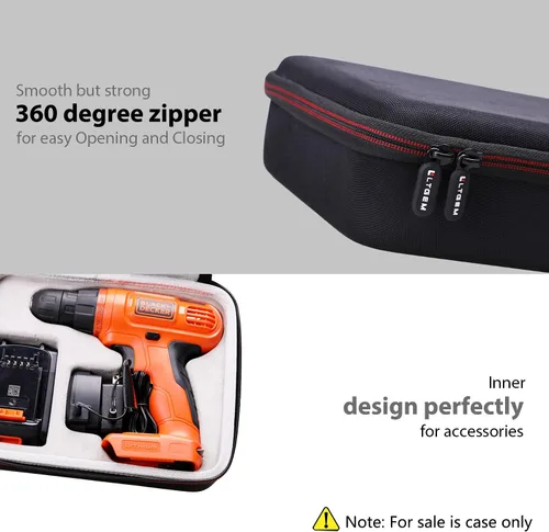Vista 5 de LTGEM - Funda rígida de EVA para taladro inalámbrico DECKER 20V MAX (LDX120C/LD120VA) y accesorios, bolsa protectora de almacenamiento