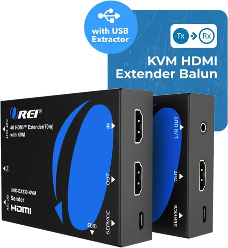 Vista 2 de OREI Extensor KVM HDMI 4K sobre Ethernet Balun sobre Cable CAT6/7 4K@60Hz Hasta 70 Metros - 2 Puertos USB 1.1, Soporta Teclado y Mouse USB HDMI Loop