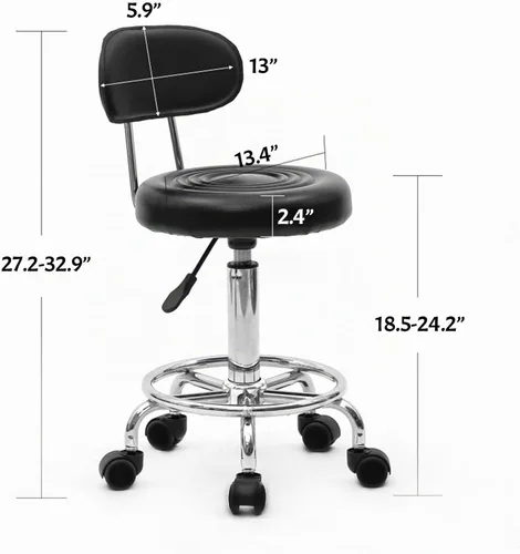 Vista 3 de Taburete multiusos para salón, taburete giratorio ajustable con cojín trasero y ruedas, perfecto para salón de belleza, spa, tatuaje, masaje
