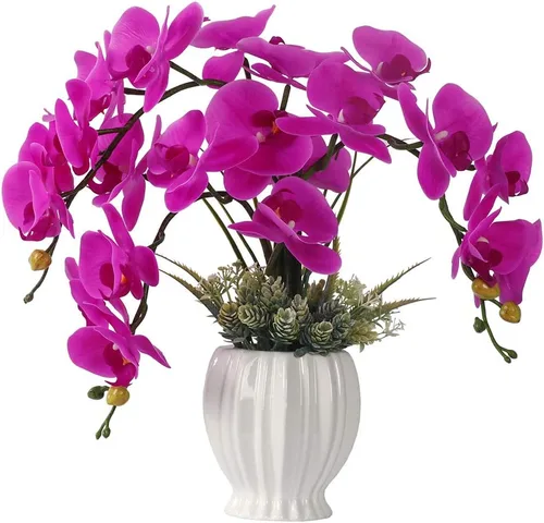 Vista 11 de LESING Artificial Potted Orchid Flower for Table Centerpieces,Real Touch White Fake Orchid Flowers in Vase for Home Decoration (Style 2,Black Vase)