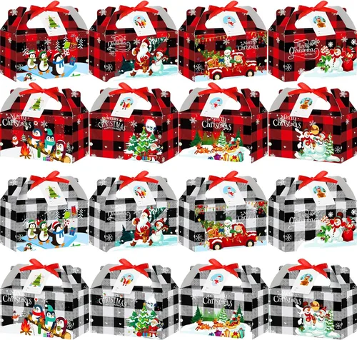 Vista 7 de Zhanmai Cajas de regalo de Navidad a cuadros, 100 piezas, incluye etiqueta de regalo y cinta, perfectas para regalos, fiestas (rojo y verde)