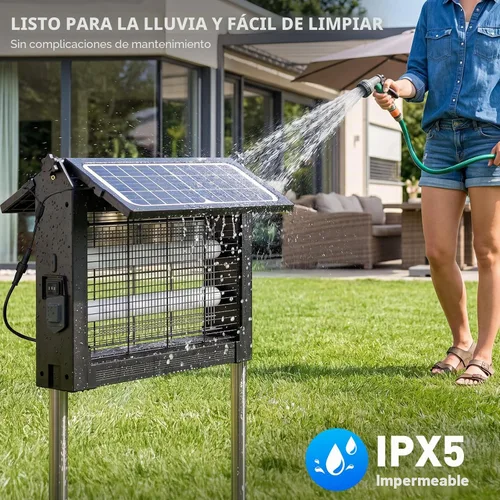 Vista 6 de Exterminador solar de insectos, 4500 V exterminador de mosquitos Panel solar dual y matamosquitos recargable eléctrico USB, modo automático, 3 Negro