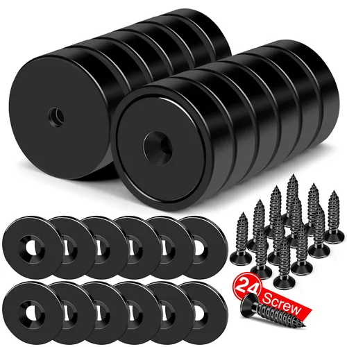 Vista 8 de MIKEDE - Paquete de 12 imanes de neodimio fuertes de 20 libras avellanados para pared Negro-1
