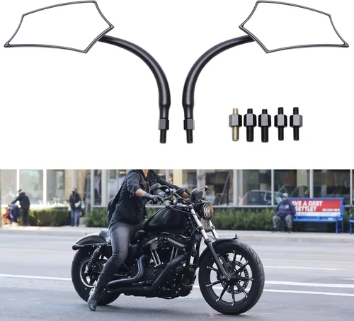 Vista 2 de Espejos Universales para Motocicleta, Espejo de Doble Toma con Rosca M8 M10 Compatible con Sportster 883, Bicicleta de Calle, Moto de Cross, Crucero
