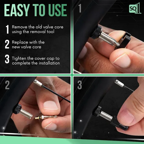 Vista 4 de Square1 Presta Kit de núcleo de válvula -10 núcleos de válvula Presta universalmente compatibles, 1 herramienta de extracción de núcleo de válvula