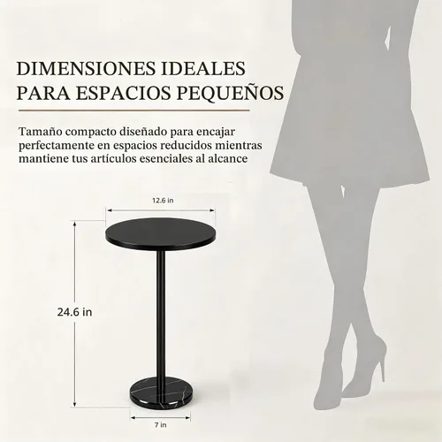 Vista 2 de smusei Mesas de bebidas para espacios pequeños, mesa auxiliar de pedestal con base de mármol, pequeña mesa auxiliar redonda negra para sofá, silla