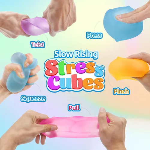 Vista 3 de Paquete de 4 Cubos Antiestrés Juguetes Fidget de Gran Tamaño Pelotas Antiestrés Blandas para Adultos y Niños, Juguetes Sensoriales Calmantes