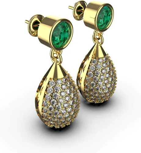 Vista 4 de Pendientes redondos de esmeralda y diamantes en oro de 14 quilatesdía de San Valentín