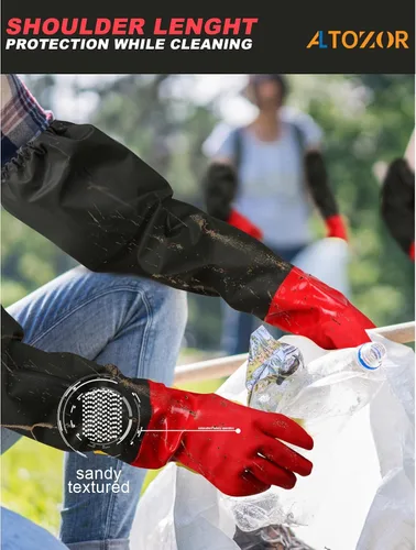 Vista 6 de Guantes impermeables extralargos de 25" con forro de algodón - Uso pesado, limpieza de acuarios y estanques, trabajo con mariscos