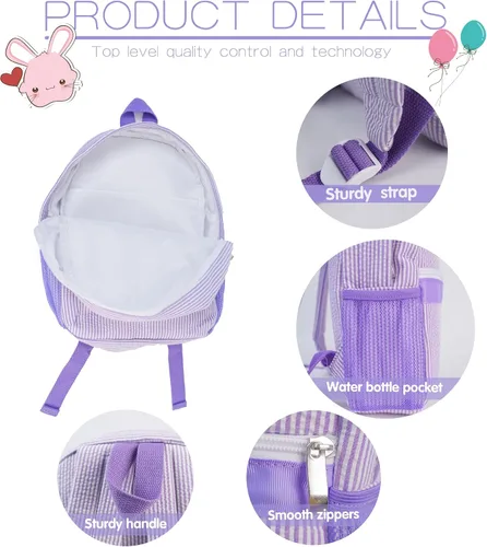 Vista 3 de MT WORLD Mochila personalizada para niños pequeños, mochila de sirsaca para niños, mochila con monograma, Púrpura, Nombre
