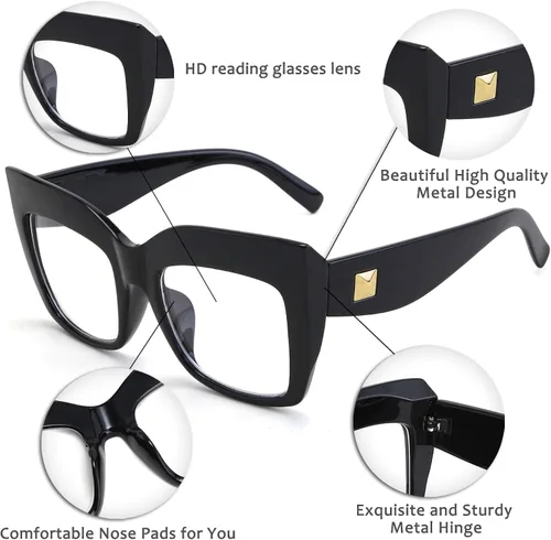 Vista 6 de FEISEDY Gafas de lectura cuadradas de gran tamaño con filtro de luz azul para mujer B2627