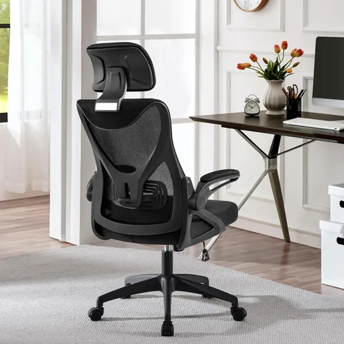 Vista 2 de Yaheetech Silla ergonómica de oficina con reposacabezas, soporte lumbar, color negro (paquete de 2)