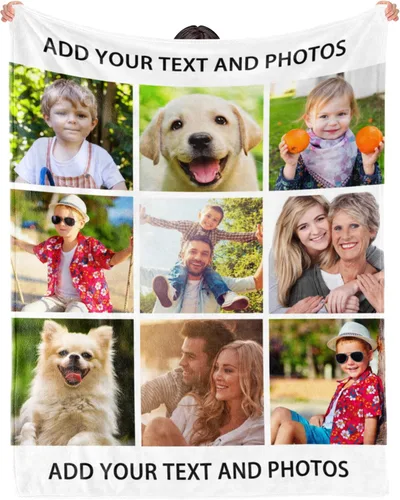 Vista 14 de Manta personalizada regalo conmemorativo con collage de texto fotográfico: fabricada en Estados Unidos, manta personalizada de 10 fotos, manta