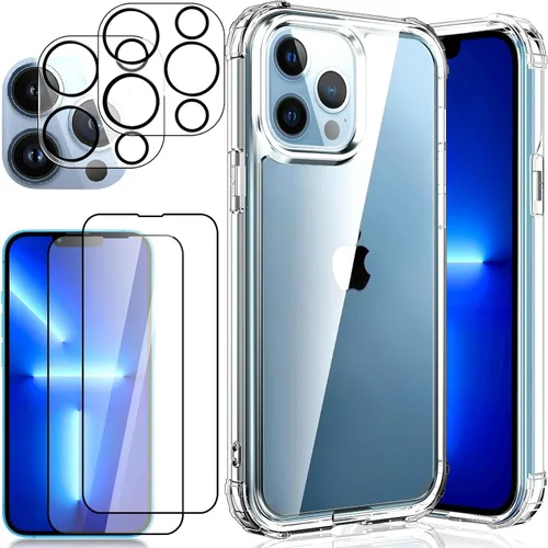 Vista 9 de Funda transparente 5 en 1 para iPhone 12 Pro de 6.1 pulgadas, con 2 protectores de pantalla HD + 2 protectores de lente de cámara, película