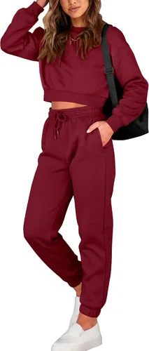 Vista 49 de BTFBM Conjunto deportivo de 2 piezas para mujer, camiseta corta de manga larga, sin botones, pantalón con cordón ajustable, pantalones deportivos