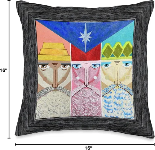 Vista 4 de Puerto Rico Christmas Nativity 3 Reyes Tres CC&TA Tres Reyes Wise Men Still Seek Him Puerto Rico Flag Boricua - Almohada de 16.0 x 16.0 in