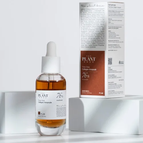 Vista 4 de THE PLANT BASE Time Stop - Ampolla de colágeno de hongos 76% de extracto de hongo y suero facial de colágeno vegano para antienvejecimiento