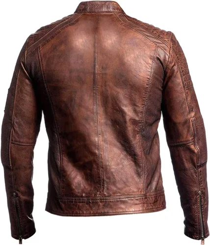 Vista 15 de Prime-Fashion Mens Vintage Motorcycle Distressed Retro Biker Leather Jacket