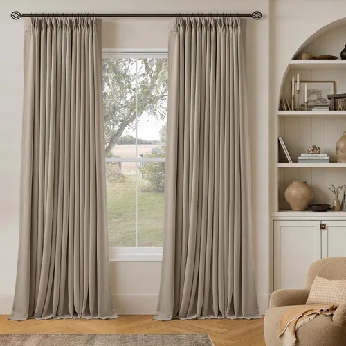 Vista 220 de Juego de 2 paneles de cortinas plisadas negras de 80 pulgadas para sala de estar, cortinas plisadas de lino con forro de 80 pulgadas de largo, 100%