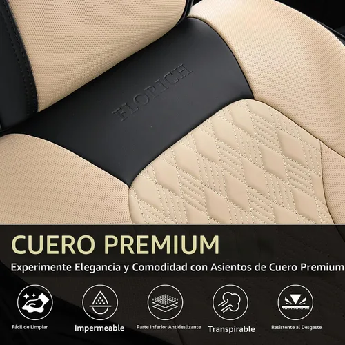 Vista 7 de FLORICH Fundas de asiento, juego completo de fundas de asiento de automóvil, fundas de asiento de cuero de napa de lujo, transpirables e Negro