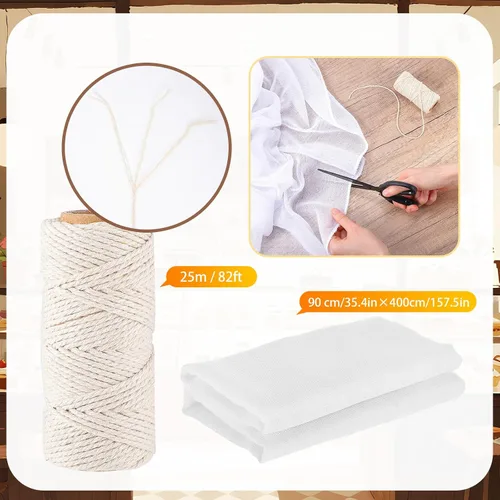 Vista 3 de Boao Estopilla de 35 x 156 pulgadas, 328.1 ft de cordel de cocina reutilizable sin blanquear tela de algodón con hilo de cocina 1/4 cono de algodón