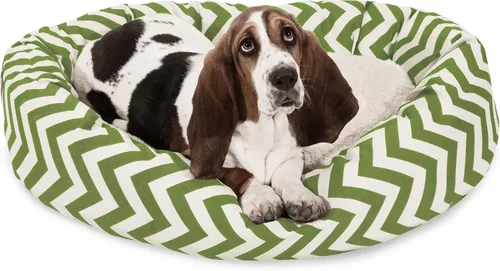 Vista 16 de Cama para perro de 24 pulgadas, color negro Chevron Sherpa Bagel