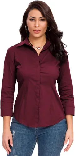 Vista 17 de Camisas con botones para mujer, oficial, formal, manga 3/4, color blanco, elástica, camisa de vestir de verano
