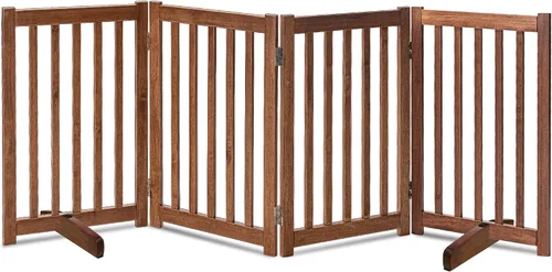 Vista 30 de LZRS Puerta para perros de madera independiente plegable de 2 paneles para interiores – Madera dura sólida de 24" de alto, puerta de seguridad
