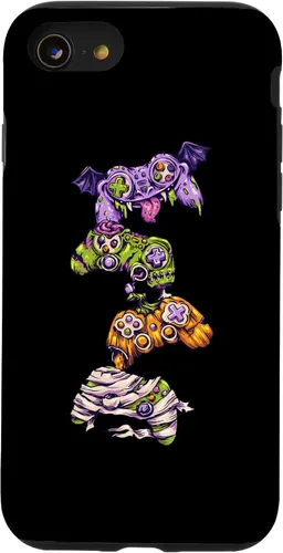 Vista 13 de Funda para iPhone 15 Halloween Skeleton Zombie Gaming Controllers para niños