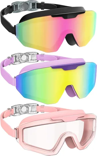 Vista 9 de NSSIW Gafas de natación para adultos, para natación, sin fugas, con protección UV400, antivaho y amplia visión para hombres y mujeres, paquete de 3