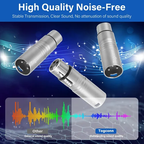 Vista 4 de Adaptador de micrófono XLR 2 unidades, 3 pines XLR macho a hembra, convertidor de conector de extensión de audio para altavoz, mezcladores,
