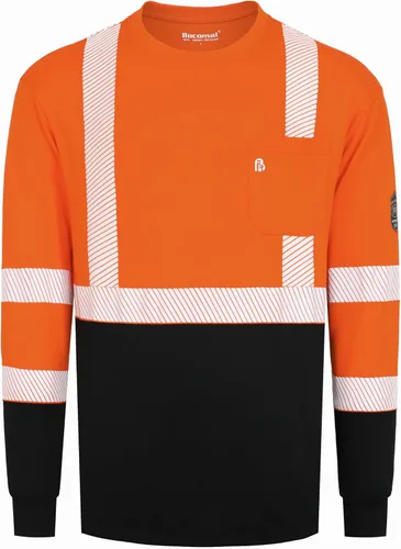 Vista 7 de BOCOMAL FR Tee Shirts High Visibility/Hi Vis Flame Resistant/Fire Retardant Shirt 7oz Reflective Hombres Seguridad Camisas
