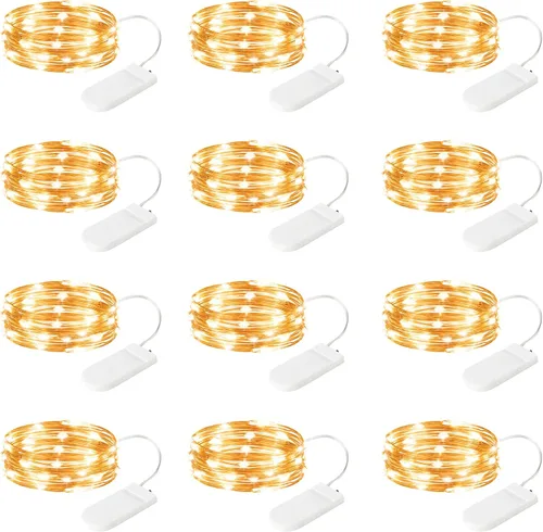 Vista 12 de Paquete de 4 50 luces LED que funcionan con pilas con temporizador de bricolaje, cadena de luces recargables de 16 pies para interiores, 8 modos