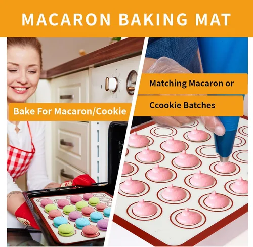 Vista 3 de Juego de alfombrillas de silicona para hornear, tapete de masa con tapete para hornear macarrón, cortador de pastelería, tapete de pastelería seguro