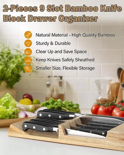 Vista 6 de [Usado] Cook N Home Basics - Soporte para cubiertos de madera duradero, organizador de bloques de almacenamiento de cuchillos, hecho de madera
