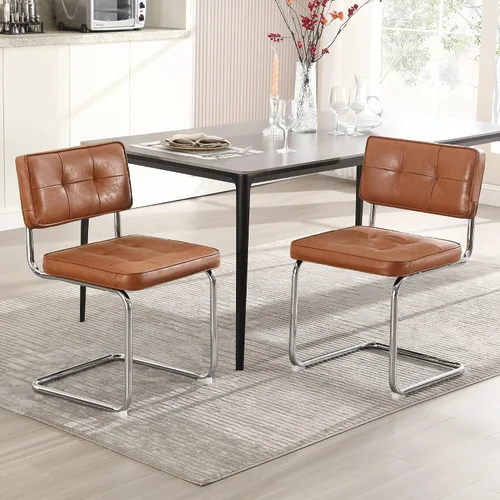 Vista 10 de Zesthouse Juego de 2 sillas de comedor de metal industrial, sillas de cocina tapizadas de cuero sintético con base de metal negro, para cocina